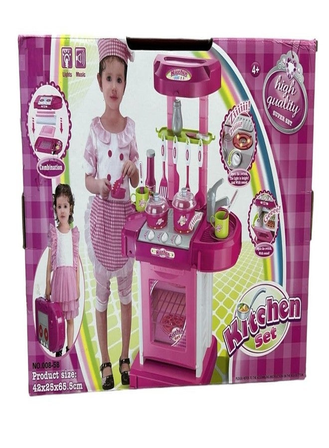 KONIGIN Play Game Kids Kitchen Playset Pretend Cooking Toy Set with Utensils and Accessories Interactive Role-Playing Toy Fun Kitchen Play Kit for Girls (Pink) - Image 3